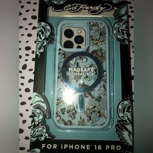 💙 ED HARDY Stylish Blue Phone Case with MagSafe Compatibility - IPHONE 16 PRO